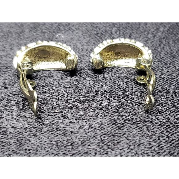 Vintage Gold Tone White & Silver Faux Diamond Inside Clip on Earrings - Picture 3 of 5